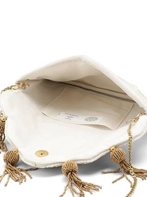 Tassel Tales Ivory & Metallic Gold Floral Beadwork Canvas Sling Bag 6