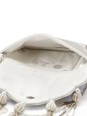 Tassel Tales Ivory & Antique Silver Ethnic Embellished Satin Sling Bag 6