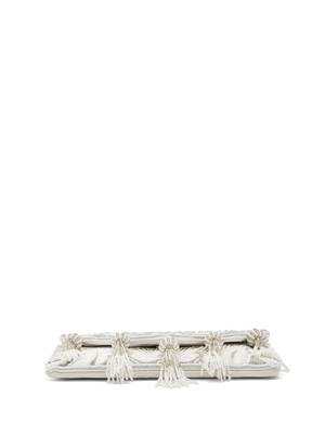 Tassel Tales Ivory & Antique Silver Ethnic Embellished Satin Sling Bag 8