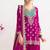 Magenta  embroidery & sequins work chinnon silk straight palazzo  - free size stitching (size upto 42")