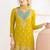 Yellow embroidery & sequins work chinnon silk straight palazzo  - free size stitching (size upto 42")