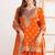 Orange embroidery & sequins work chinnon silk straight palazzo  - free size stitching (size upto 42")
