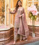 Mauve zari embroidery, sequins & embellished work viscose short top gharara, free size upto 42"
