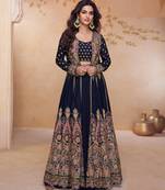 Black embroidery and handwork mirror work georgette anarkali palazzo - free size stitching (size upto 42")