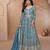 Teal blue  embroidery, and handwork, mirror work georgette anarkali  palazzo   - free size stitching (size upto 42")