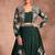 green zari embroidery, beads & sequins chinnon silk lehenga with shrug, free size up to 42
