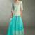 Blue zari embroidery, beads & sequins simar silk straight top with palazzo, free size up to 42"
