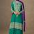 Turquoise blue zari, sequins, mirror & handwork chinnon silk anarkali with palazzo, free size 42"
