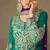 Turquoise blue zari, sequins, mirror & handwork chinnon silk anarkali with palazzo, free size 42"