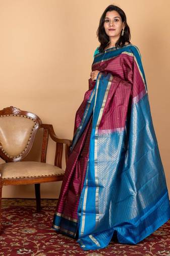 Beetroot purple silk saree with silk mark certified