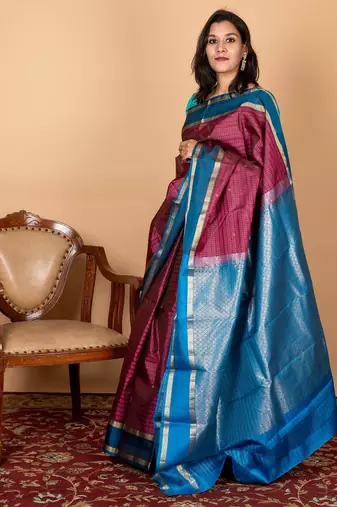 Beetroot purple silk saree with silk mark certified