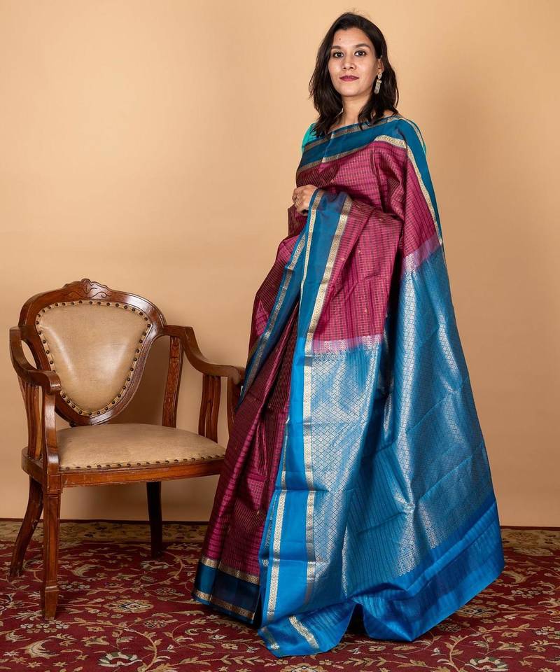Beetroot purple silk saree with silk mark certified