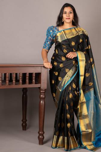 Black kanjivaram saree with silk mark certified