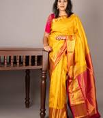 Yellow and pink pattu saree with silk mark certified