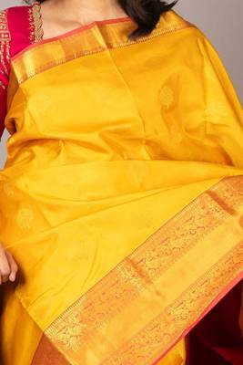 Yellow and pink pattu saree with silk mark certified 2