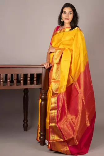 Yellow and pink pattu saree with blouse 