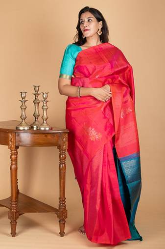 French rose kanjivaram silk saree with silk mark certified