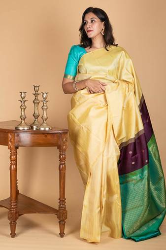 Off white traditional kanchipuram silk saree with silk mark certified