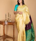Off white traditional kanchipuram silk saree with silk mark certified