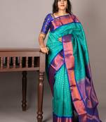 Aqua blue kanjivaram silk saree with silk mark certified
