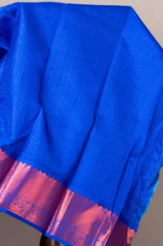 Aqua blue kanjivaram silk saree with silk mark certified