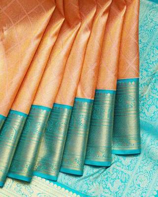 Peach silk saree with silk mark certified 1