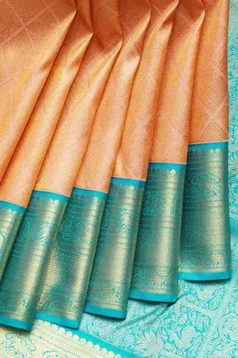 Peach silk saree with silk mark certified