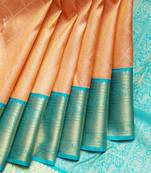 Peach silk saree with silk mark certified