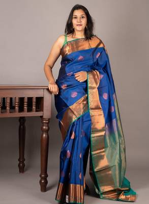 Navy blue pattu saree with silk mark certified 1