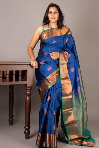 Navy blue pattu saree with silk mark certified