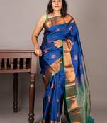 Navy blue pattu saree with silk mark certified