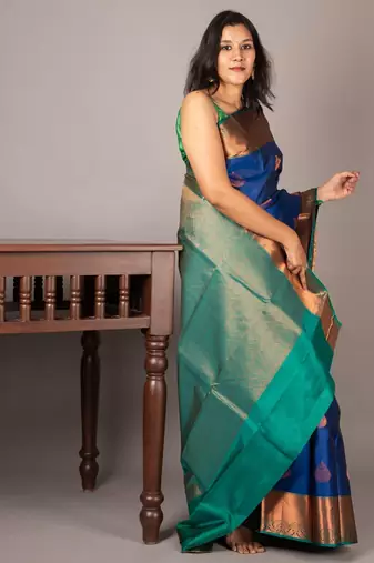 Navy blue pattu saree with silk mark certified