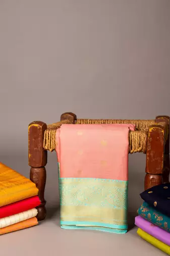 Baby blue and pink soft silk saree