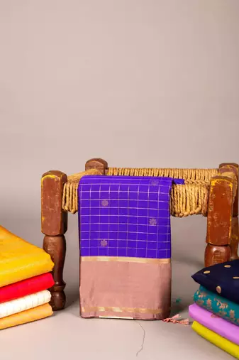 Blue and chocolate semi silk saree