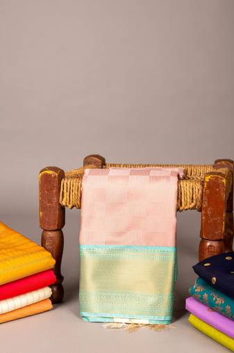 Pastel pink and blue soft silk saree