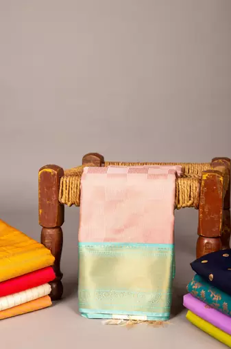 Pastel pink and blue soft silk saree