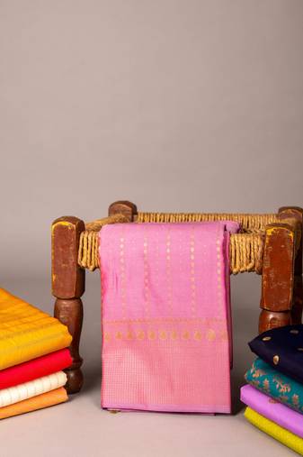 Pink and green designer semi silk saree