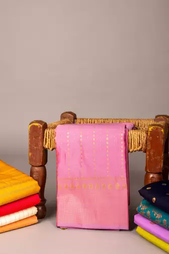 Pink and green designer semi silk saree