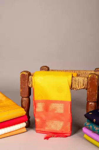 Mango yellow and peachish soft silk saree