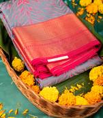 Grey and pink designer semi silk saree