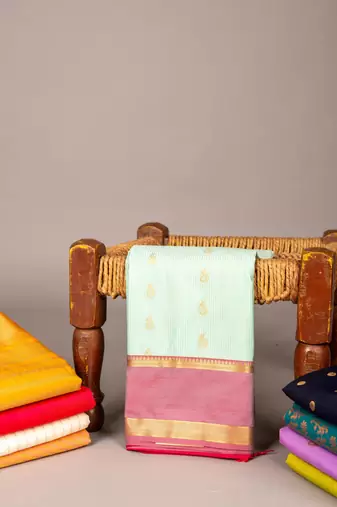 Pastel baby blue semi soft silk saree