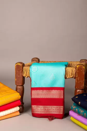 Blue small border soft silk saree