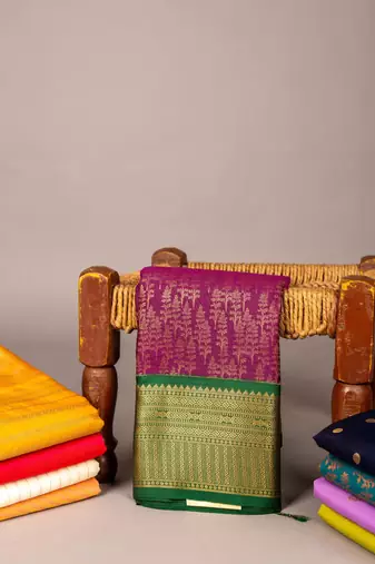 Purple and green soft silk saree