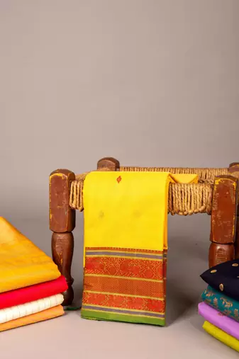Yellow and red kanchi cotton saree