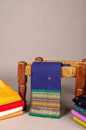 Blue and green kanchi cotton saree