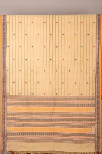 Beige traditional pure kanchi cotton saree