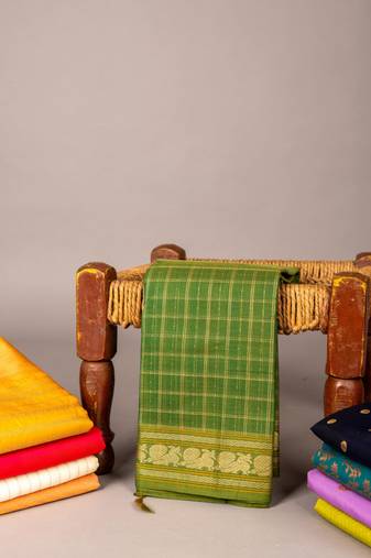 Green thread weave kanchi cotton saree