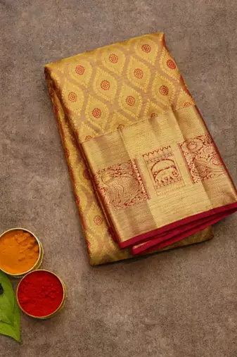 Red kanjivaram saree with silk mark certified
