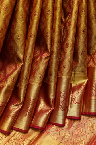 Red kanjivaram saree with silk mark certified
