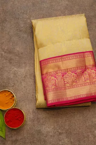 Gold kanchipuram saree with silk mark certified